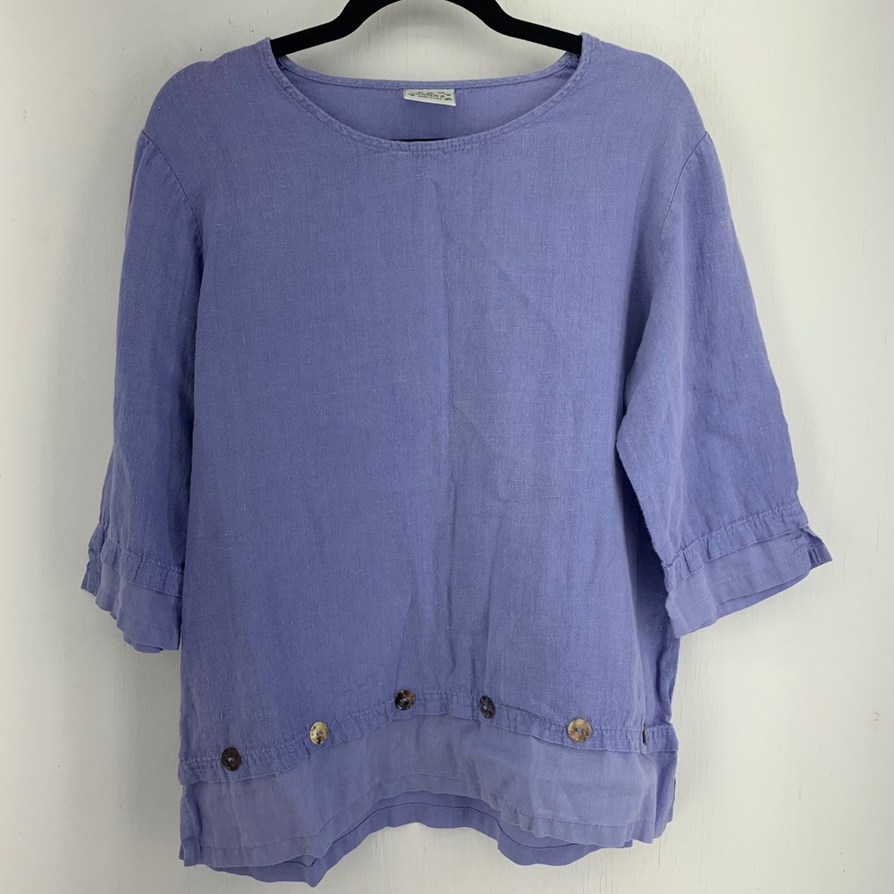 Donna Linen Lagenlook Blouse Large Beach Layered Hem USA Coastal Grandma Natural